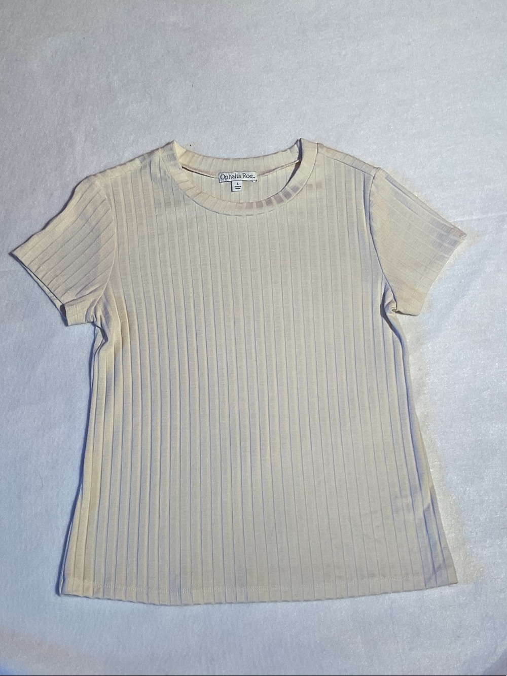 Cordelia Roe Cream Ribbed Short Sleeve Crew Top